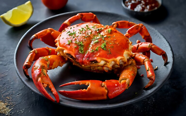 Capture the essence of Chili Crab in a mouthwatering food photography shot Generative AI