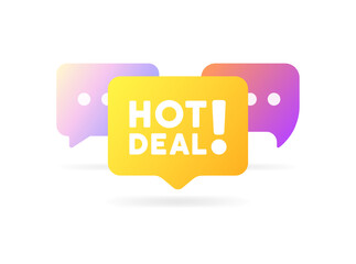 Hot deal sign. Flat, color, message bubble, hot deal icon. Vector icon
