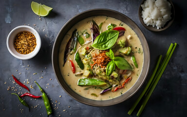 Capture the essence of Thai Green Curry in a mouthwatering food photography shot Generative AI - obrazy, fototapety, plakaty