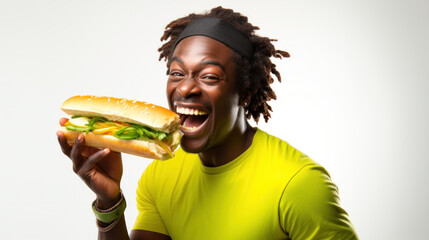African american man with afro hair eating hotdog scared and amazed with open mouth for surprise, disbelief face - obrazy, fototapety, plakaty