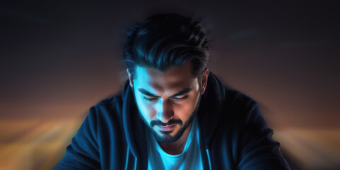 Obraz premium portrait of a concentrated man with blurred zoom effect