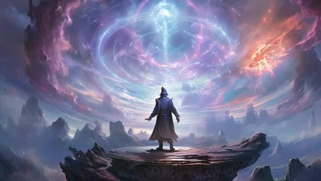 A powerful sorcerer commands the arcane forces of the universe creating a swirling vortex as they wave their wand and teleport themself and their allies to safety.