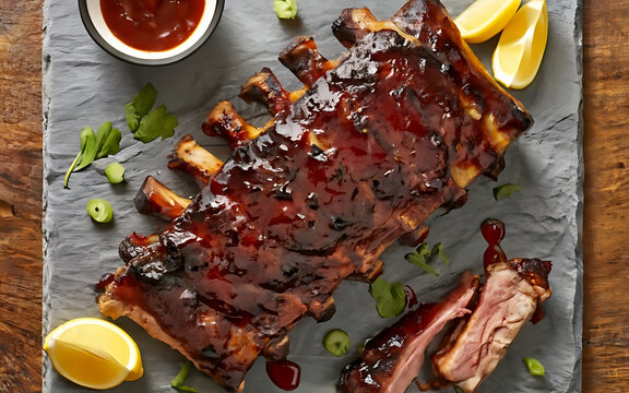 Capture the essence of St. Louis-Style Ribs in a mouthwatering food photography shot Generative AI