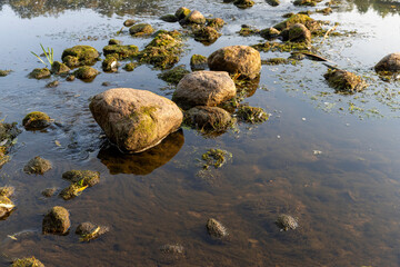 The river during the dawn in autumn , the waves on the river