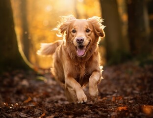 A Brown Dog Running Through a Forest Filled With Leaves