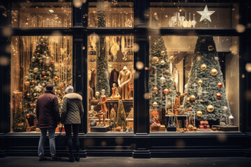 Fototapeta na wymiar Holiday window displays in shopping districts