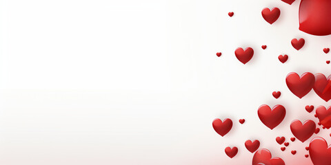 Background for congratulations happy Valentine's day with red hearts on a white background.