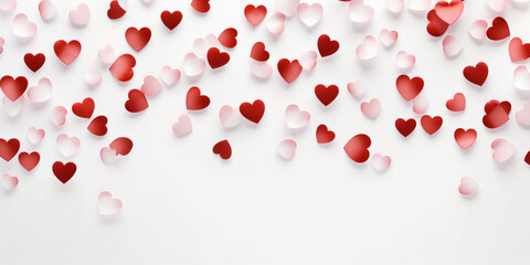 Background for congratulations happy Valentine's day with red hearts on a white background. - obrazy, fototapety, plakaty