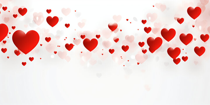 Background for congratulations happy Valentine's day with red hearts on a white background.