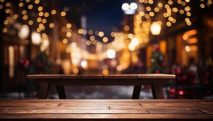 A Rustic Wooden Table Illuminated by Soft Ambient Lights