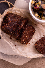 chocolate mass made from butter with the addition of cocoa and peanuts with cookies
