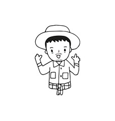 Farmer character icon, outline drawing style vector
