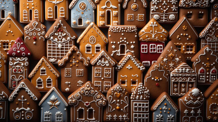 Gingerbread cookies in the shape of a house. Christmas background.