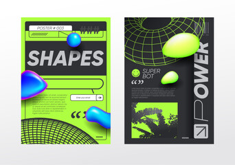 Acid minimalistic poster, geometric gradient shapes and typography composition. Geometric shapes, posters, labels, banners, strange abstract backgrounds and patterns. Futuristic fantasy vector. Gray