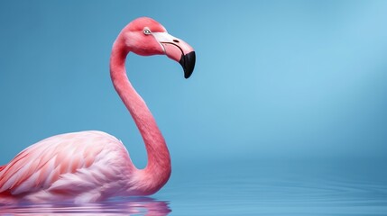Flamingo in water on blue background