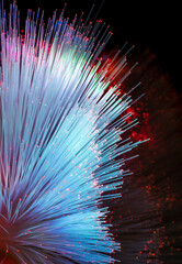 optical fibres dinamic flying from deep on technology background