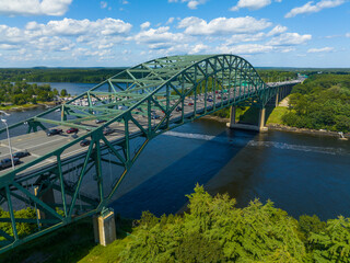 Piscataqua River Bridge aerial view that carring Interstate Highway 95 across Piscataqua River connecting Portsmouth, New Hampshire with Kittery, Maine, USA. 