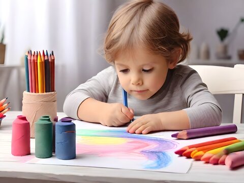 little child drawing with crayons