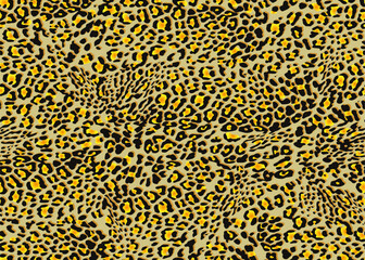Full seamless leopard cheetah animal skin pattern. Yellow Ornamet Design for women textile fabric printing. Suitable for trendy fashion use.