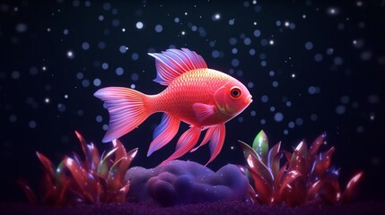 3D render of a cute tropical fish in an aquarium on.Generative AI