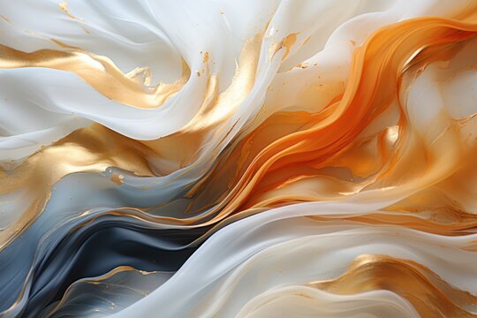 Elegant Abstract Acrylic Painting on White Background with Gold Brush Strokes