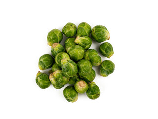Brussels sprouts on a white background. Fresh, small Brussels sprouts on a white isolated background.