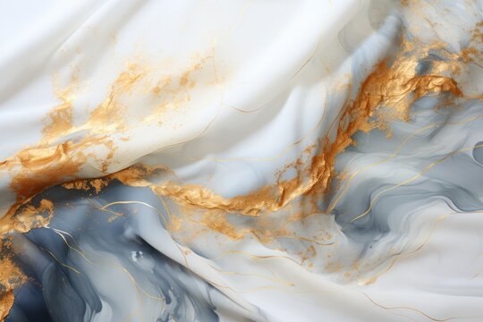 Elegant Abstract Acrylic Painting on White Background with Gold Brush Strokes