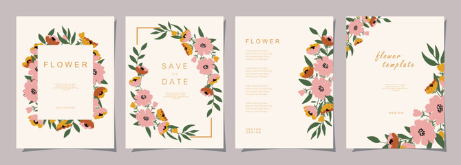 Floral template set for poster, card, cover, label, banner, invitation in beautiful luxury botanical style and Elegant garden vector design templates with flowers and plants.