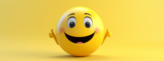 Realistic yellow glossy 3d emotion happy face. Emoticon collection.Generative AI - obrazy, fototapety, plakaty