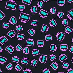 Line Gold bars 24k icon isolated seamless pattern on black background. Banking business concept. Vector