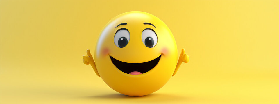 Realistic yellow glossy 3d emotion happy face. Emoticon collection.Generative AI