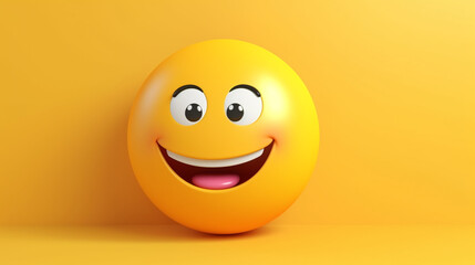 Realistic yellow glossy 3d emotion happy face. Emoticon collection.Generative AI