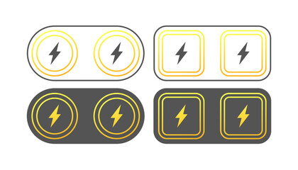 Lightning indicator icons. Flat, yellow, lightning in a circle, square, lightning for design. Vector icons