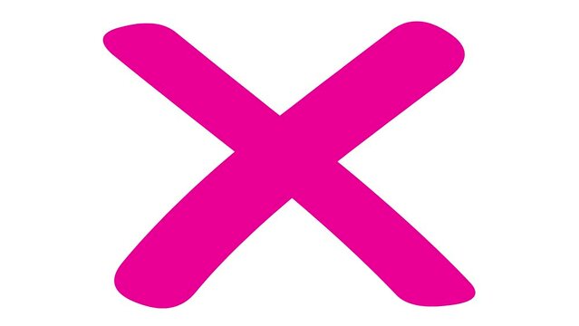 Animated pink symbol of cross appears. magenta icon is drawn. Concept of prohibition. Flat vector illustration isolated on white background.