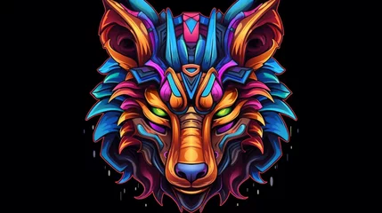 Poster a hip colorful Coyote head design with a futuristic.Generative AI © shuvodesign