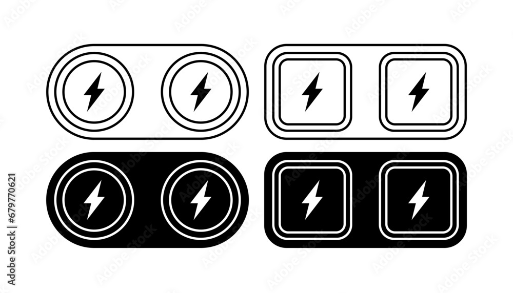 Poster lightning indicator icons. silhouette, lightning in a circle, square, lightning for design. vector i