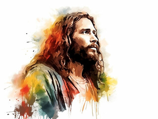 jesus cristo aquarela em fundo branco 