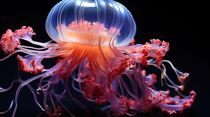 Bioluminescent Ballet: Fluorescent Deep-Sea Jellyfish. Generative AI