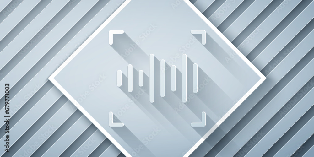 Aufkleber paper cut voice recognition icon isolated on grey background. voice biometric access authentication 