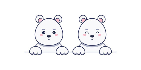 Cartoon vector illustration with two cute white polar bears smiling