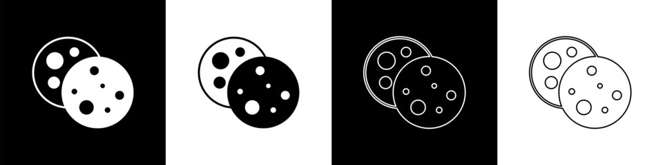 Set Cookie or biscuit with chocolate icon isolated on black and white background. Vector