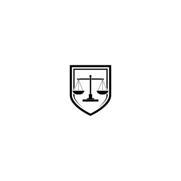 Law firm logo. Justice scales icon isolated on white background
