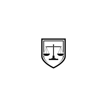 Law firm logo. Justice scales icon isolated on white background
