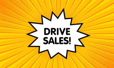 Drive sales sign. Flat, yellow, explosion sign, drive sales. Vector icon