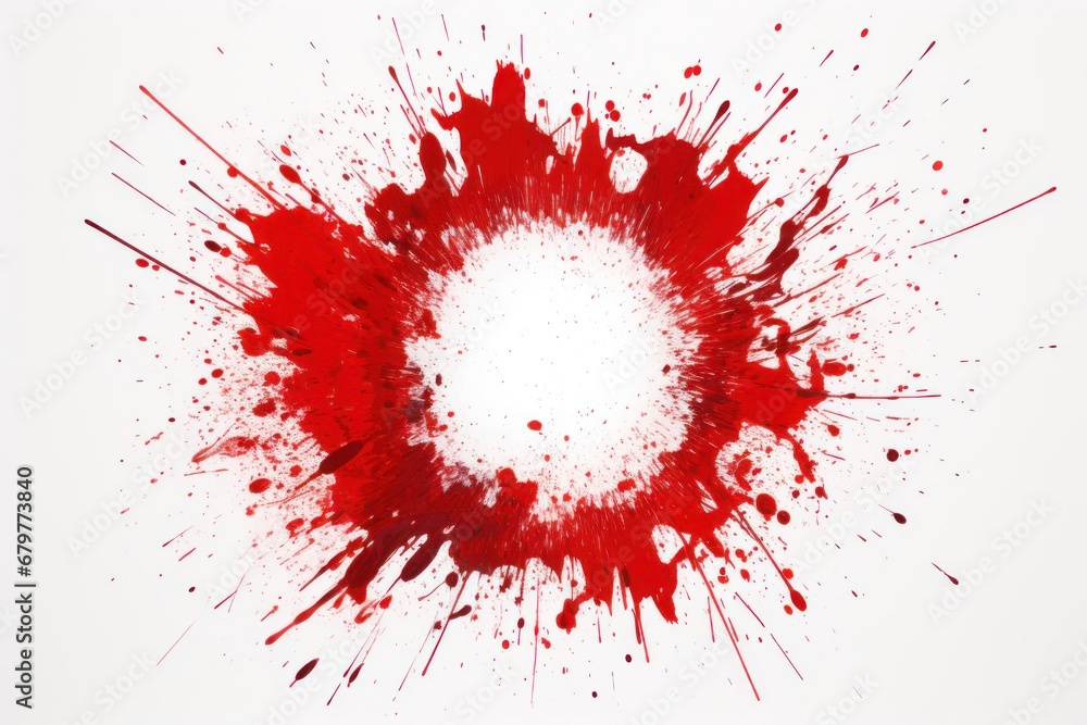 Poster red ink splatter circle on white background generative ai