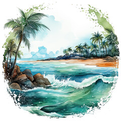 watercolor Beach themed picture frame clipart, Generative Ai