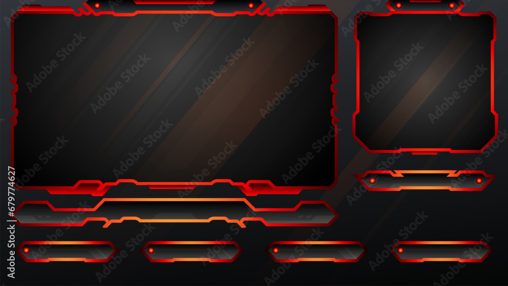Poster futuristic live stream overlay frames with red border and tech banner elements