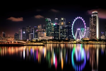 Singapore skyline at night. Singapore is the world's most densely populated state, Singapore city at night, AI Generated