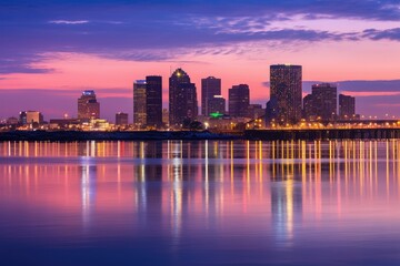 Fototapeta na wymiar Boston Skyline at Dusk, Boston, Massachusetts, United States, Skyline of New Orleans with Mississippi River at Dusk, AI Generated