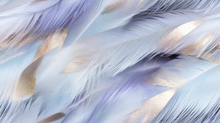  a close up of a feather pattern with gold and blue feathers on a blue and white background with gold accents.